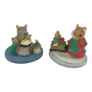 Vintage Avon Forest Friends Mouse Family Figurine Set Story Time Sleigh Ride